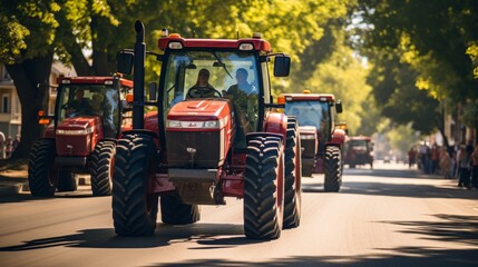 Agricultural workers protest blocking city streets, causing traffic jams against tax increases - obrazy, fototapety, plakaty