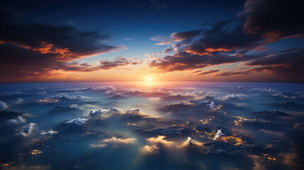 Fototapeta premium view of planet earth from space, nature, continents, landscape, sky, blue, beauty, ocean, air, geography, science, universe, atmosphere, world