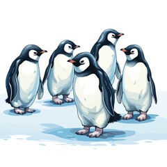 A group of penguins waddling across the snow