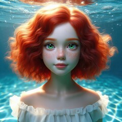 Nice young redhead girl underwater portrait made by artificial intelligense - 756004545