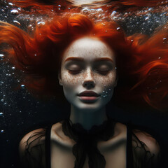 Nice young redhead girl underwater portrait made by artificial intelligense - 756004573