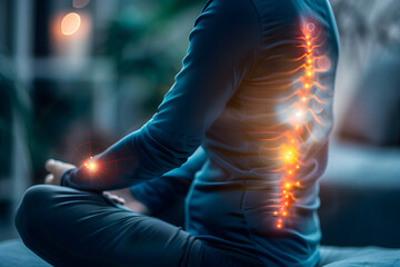  a person using relaxation techniques such as guided imagery or progressive muscle relaxation for chronic pain relief, with a focus on calming the nervous system and reducing muscle tension - obrazy, fototapety, plakaty