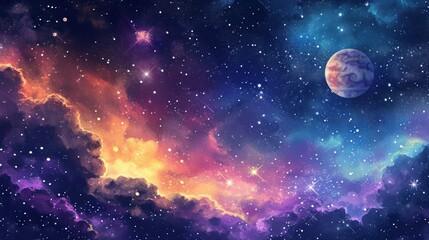 Obraz na płótnie Canvas Mystical galaxy scene with vibrant clouds and shining stars.