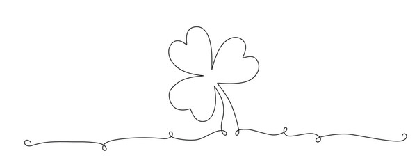 Clover flower banner for Saint Patrick day - good lucky symbol, single line. Vector stock minimalism illustration isolated on white background for design template invitation frame. Editable stroke.