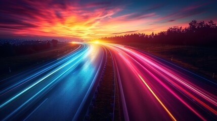 Abstract light background City road light, night highway lights, traffic with highway road motion lights, long exposure