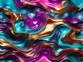 Fototapeta premium Holographic liquid metallic waves abstract background design.