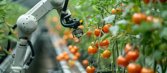 Robot Harvesting Tomatoes in a Greenhouse, To showcase the integration of technology and...