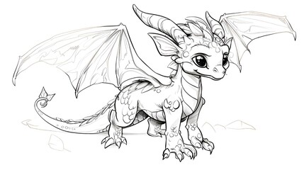 Dragon coloring book line art design vector illustration. Dragon cute animal vector and coloring page image