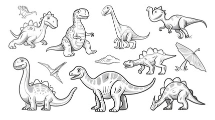 Cute Dinosaurs cartoon illustration. Vector illustration of a Dinosaurs. Coloring book illustration. coloring pages or books for kids.