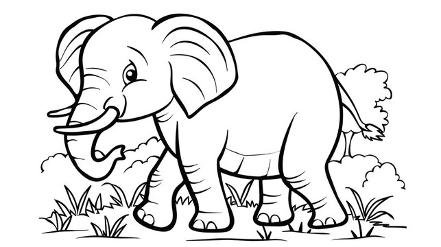 Cute Elephant coloring book illustration vector. Elephant coloring book line art design vector illustration.