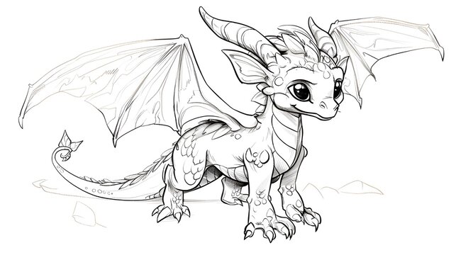 Dragon coloring book line art design vector illustration. Dragon cute animal vector and coloring page image