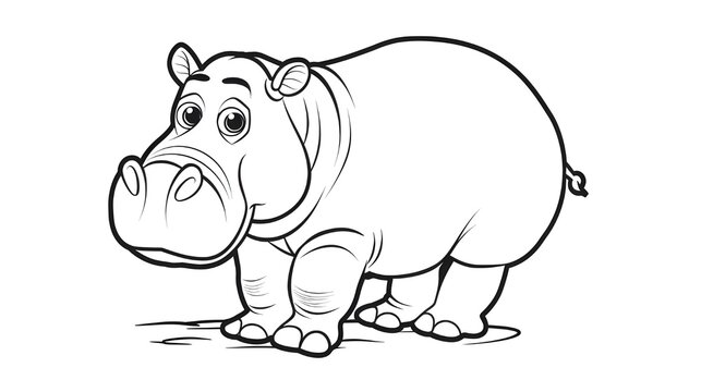 Hippopotamus animal vector and coloring page image. Cartoon hippopotamus vector illustration for coloring book.