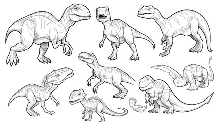 Cute Dinosaurs line art for coloring book page. Dinosaurs coloring book line art design vector illustration.