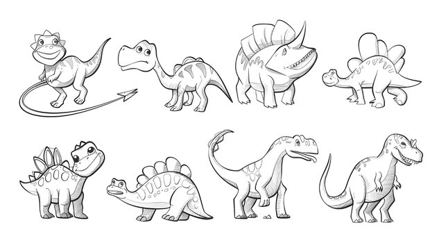 Cute Dinosaurs cartoon Vector illustration for coloring book.