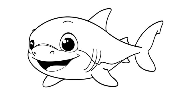 Baby Shark cute animal vector and coloring page image. Dolphins coloring book line art design vector illustration.
