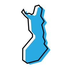 Finland country simplified map. Blue silhouette with thick black contour outline isolated on white background. Simple vector icon