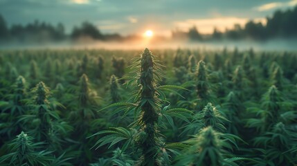 Obraz premium Cannabis or marijuana outdoors plantation growing on the mountains. Wide angle