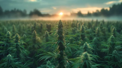 Foto op Plexiglas Gras Cannabis or marijuana outdoors plantation growing on the mountains. Wide angle