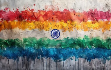 murales dipinto della bandiera indiana, Tiranga - obrazy, fototapety, plakaty