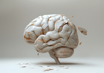 A human brain made of dried broken plaster - obrazy, fototapety, plakaty