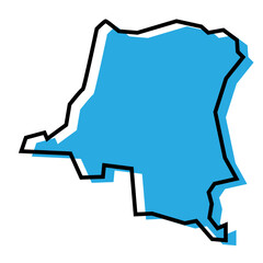 Democratic Republic of the Congo country simplified map. Blue silhouette with thick black contour outline isolated on white background. Simple vector icon