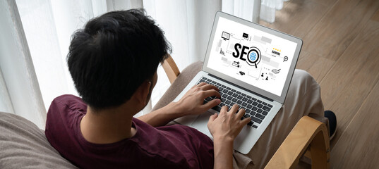SEO search engine optimization for modish e-commerce and online retail business showing on computer...