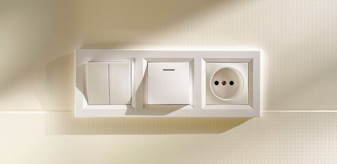 electrical socket and switch on the wall for background - 756009795