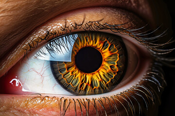 Close up of eye iris on black background