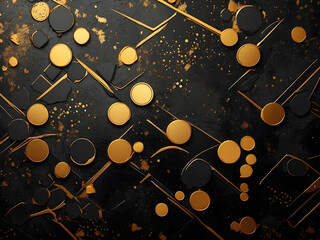 Luxury golden and black grunge geometric abstract background design with dots. Vector retro design