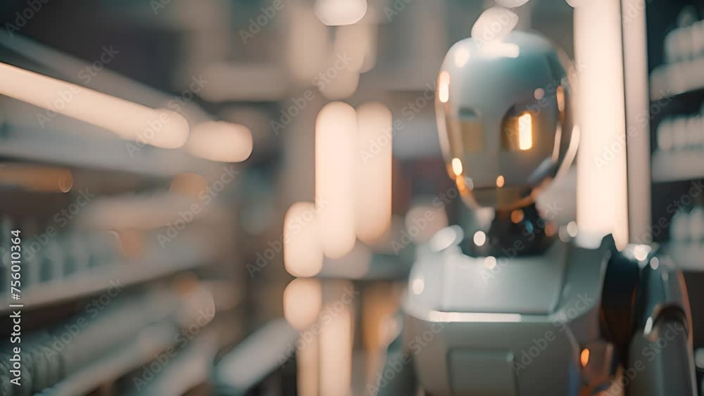 Poster robot standing in front of row of bottles generative ai