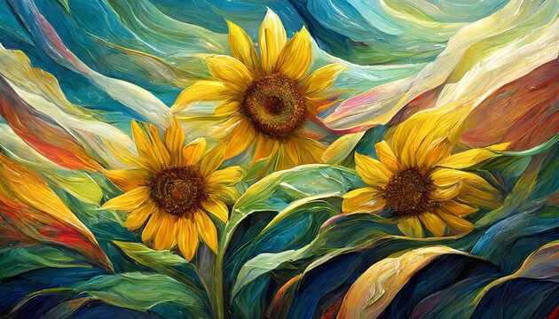 Sunflowers in the sun - Oil painting