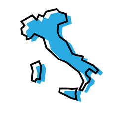 Italy country simplified map. Blue silhouette with thick black contour outline isolated on white background. Simple vector icon