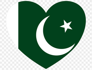 Pakistan flag in heart shape isolated  on  transparent  background. vector illustration