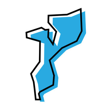 recommend clip art: Mozambique country simplified map. Blue silhouette with thick black contour outline isolated on white background. Simple vector icon