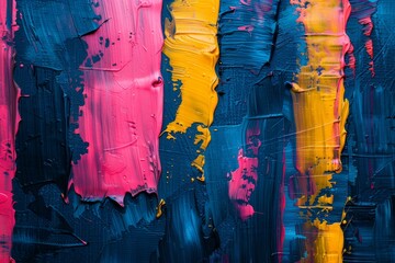 Abstract colorful brush strokes, acrylic paint, vibrant colors, energetic composition, closeup shot, high resolution, textured surface