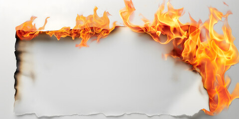 banner,burning torn piece of white paper on a white background,the concept of creative graphic and web design,fire safety,psychotherapeutic practices