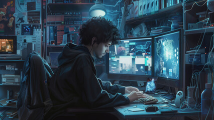 AI Artistry: A Curious Mind Engaged in Digital Discovery