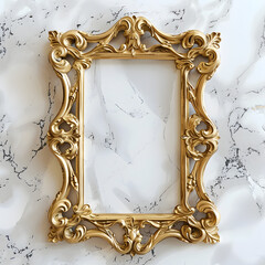 Elegant Golden Baroque Frame on Marble Background