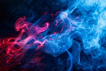 Abstract blue and red smoke steam moves on a black background . The concept of aromatherapy - obrazy, fototapety, plakaty