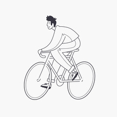 Thin line man rides a bicycle. Sport. Flat illustration