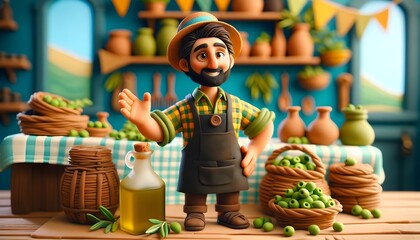 Personnage en pâte à modeler : vendeur d'huile d'olive