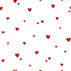 Seamless pattern with red hearts on white background. Vector illustration. Texture for print, textile, fabric.