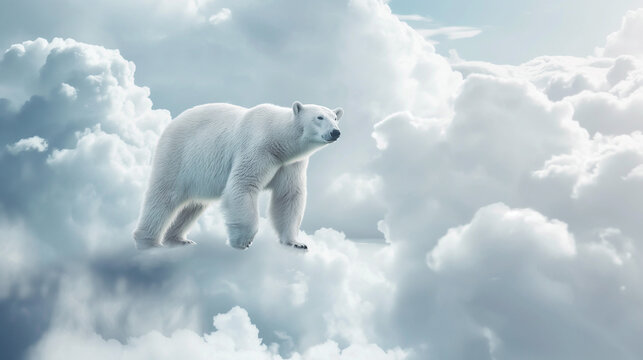 Urso polar caminhando sobre as nuvens no ceu - Papel de parede