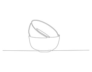 Continuous Line Drawing Of Stack Of Bowls. One Line Of Bowls. Bowls Continuous Line Art. Editable Outline.