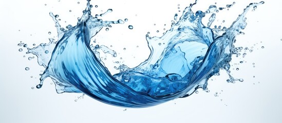 A splash of electric blue water on a white background creates a mesmerizing liquid art piece. The...