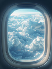 Traveler in an airplane gazing at a scenic view of clouds from the window