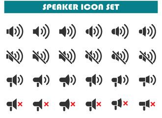 speaker and sound set icon, simple design for graphic needs, vector eps 10.