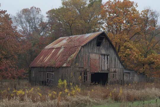 Autumn Decay at Bicentennial Acres - Weathered Barn in Rural