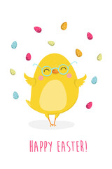 Easter egg hunt poster invitation template with Cute Chicken