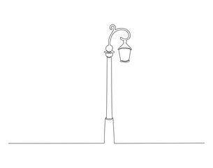 Continuous Line Drawing Of Spotlight Street Light. One Line Of Street Light. Lamp Continuous Line Art. Editable Outline.